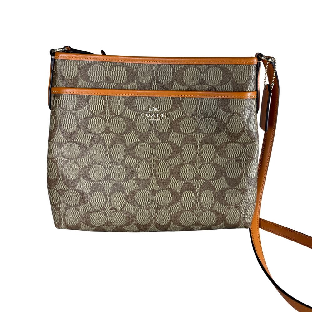 NEW Coach signature File Crossbody bag - orange leather trim beach summer